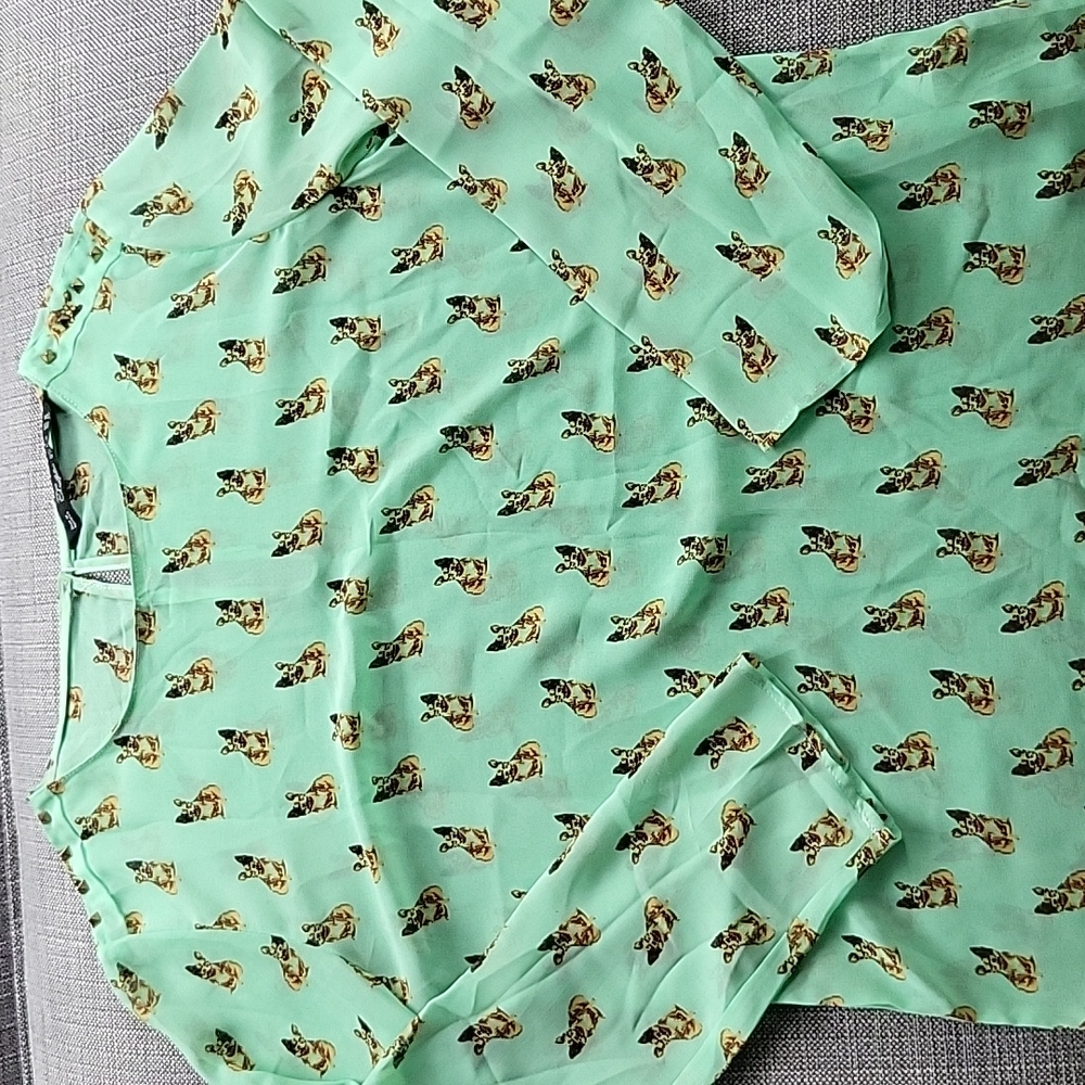 Zara French Bulldog Blouse Size M